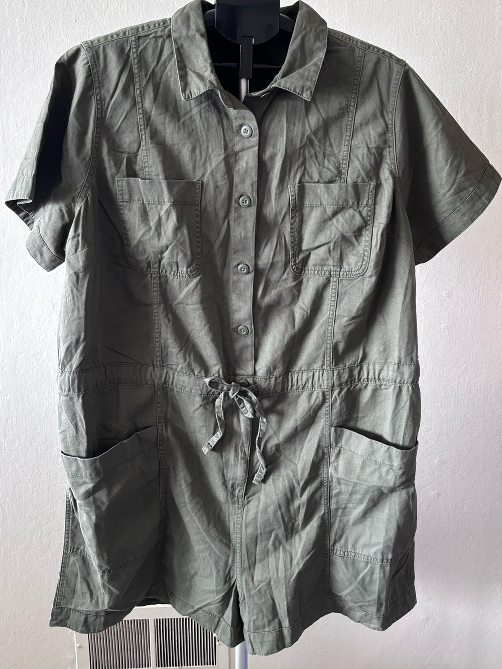 Olive Green Button-Front Utility Romper